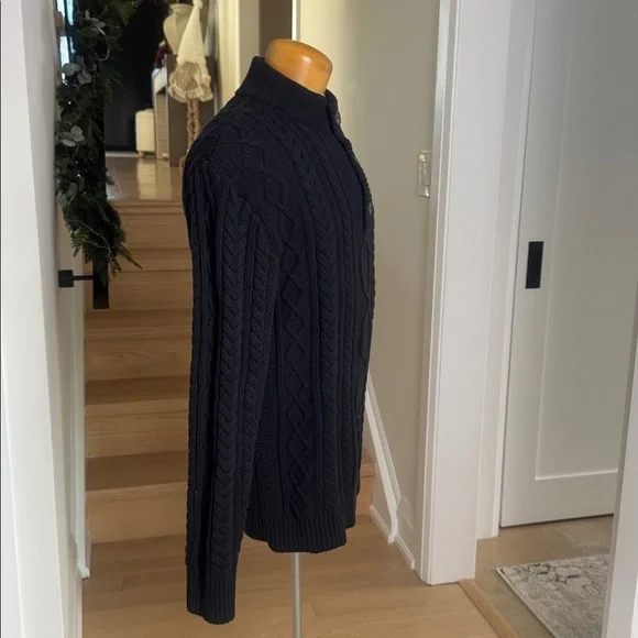 Tilley Black Cable Knit Button Mock Neck Sweater S - Picture 2 of 7